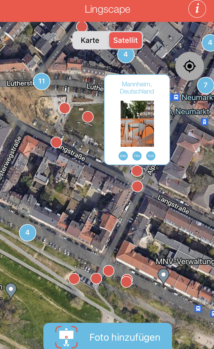 Einsatz der App "Lingscape" beim Linguistic-Landscaping-Projekt in der Neckarstadt-West. © IDS